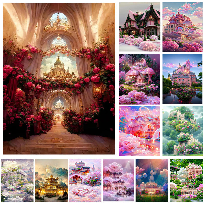 40x50CM Dream castle Diamond Painting NO Frame Round diamond