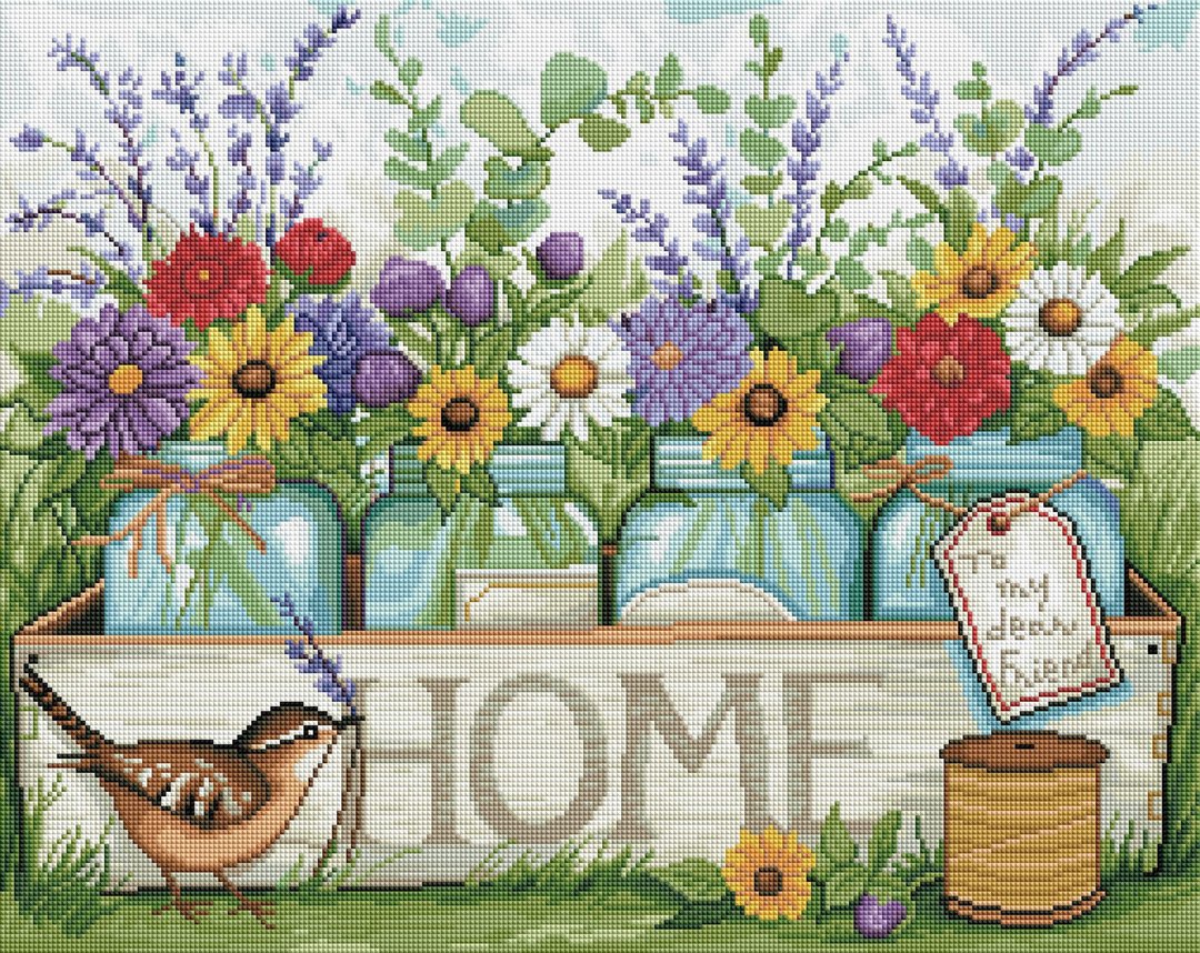 55x45cm Flower Home Cross Stitch Kits 11CT Stamped Full Range of Embroidery Starter Kit for Beginners Pre-Printed Pattern