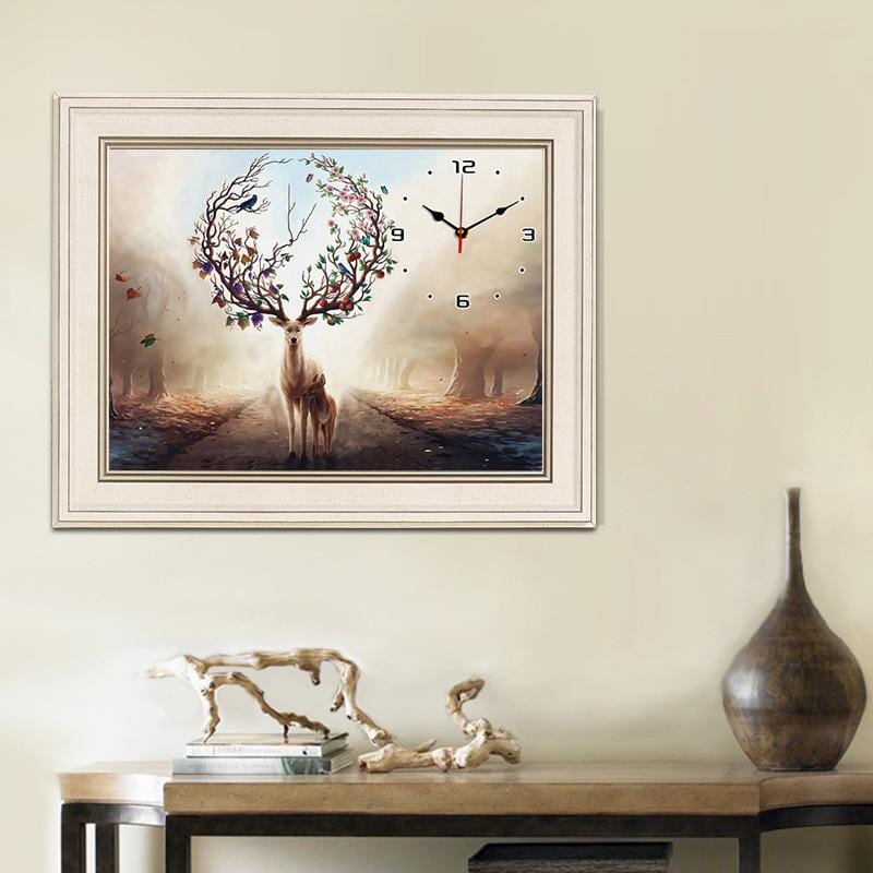 70X50cm Deer and Clocks Cross Stitch Kits 11CT Stamped Full Range of Embroidery Starter Kit for Beginners Pre-Printed Pattern Free inner works of clocks