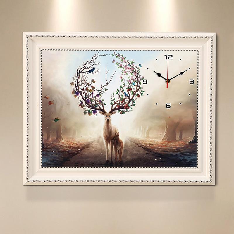 70X50cm Deer and Clocks Cross Stitch Kits 11CT Stamped Full Range of Embroidery Starter Kit for Beginners Pre-Printed Pattern Free inner works of clocks
