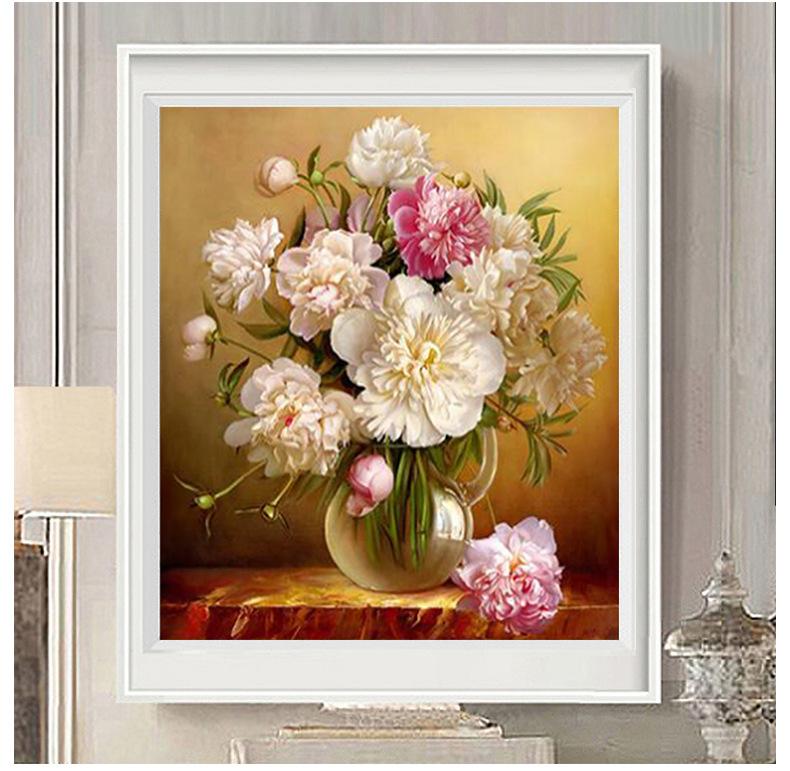 Rich Peony 60x70cm Cross Stitch Kits 11CT Stamped Full Range of Embroidery Starter Kit for Beginners Pre-Printed Pattern