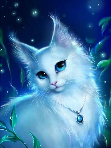 40X50cm White Cat Cross Stitch Kits 11CT Stamped Full Range of Embroidery Starter Kit for Beginners Pre-Printed Pattern