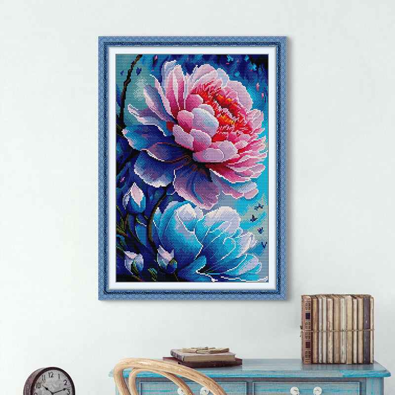 43×60cm Flower 3 strands 11CT Stamped Cross Stitch Full Range of Embroidery Starter Kit for Beginners Pre-Printed Pattern