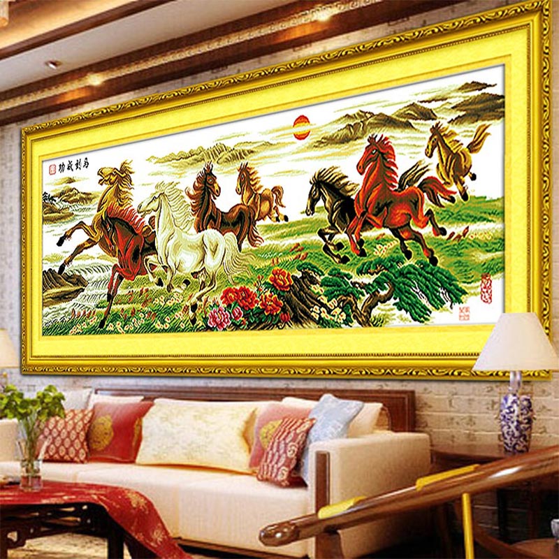 160X65cm Horse Finished Cross Stitch Home Decoration