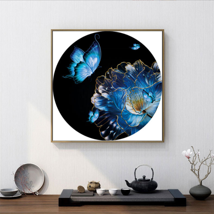 50x50cm Love of blue butterfly Cross Stitch Kits 11CT Stamped Full Range of Embroidery Starter Kit for Beginners Pre-Printed Pattern