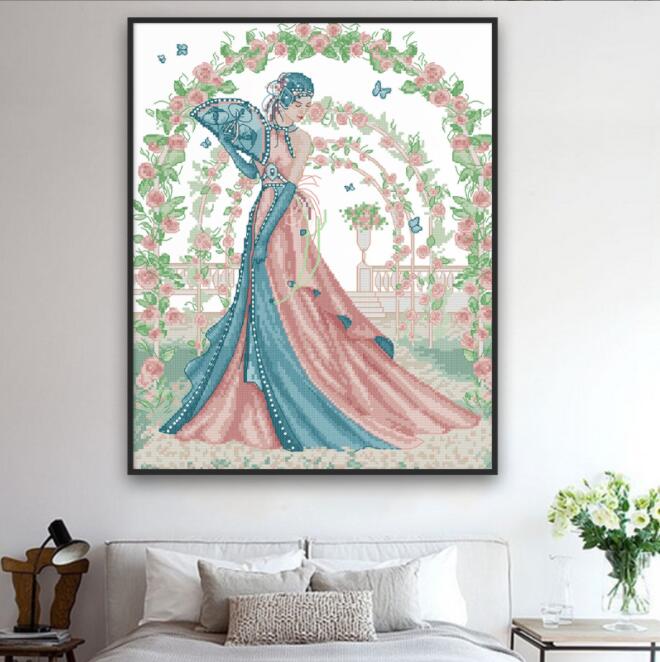 42x51CM Beautiful bride 3 strands 11CT Stamped Cross Stitch Full Range of Embroidery Starter Kit for Beginners Pre-Printed Pattern