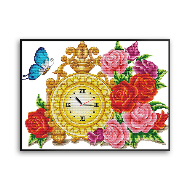 50x45cm clock design-Cross Stitch Kits 11CT Stamped Full Range of Embroidery Starter Kit for Beginners Pre-Printed Pattern