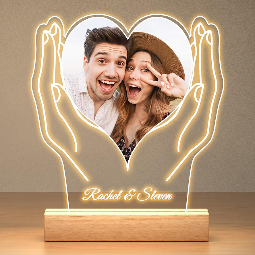 Personalized Heart Photo Night Light Custom Name 7 Color LED Lamp with Picture Frame Acrylic