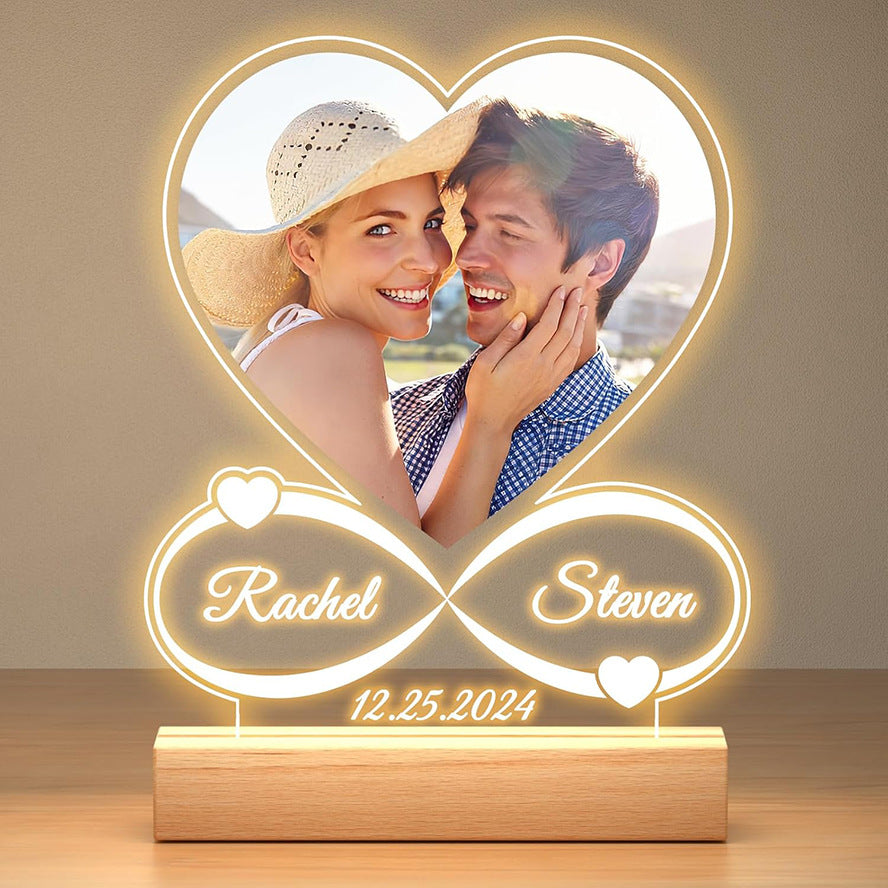 Personalized Heart Photo Night Light Custom Name 7 Color LED Lamp with Picture Frame Acrylic