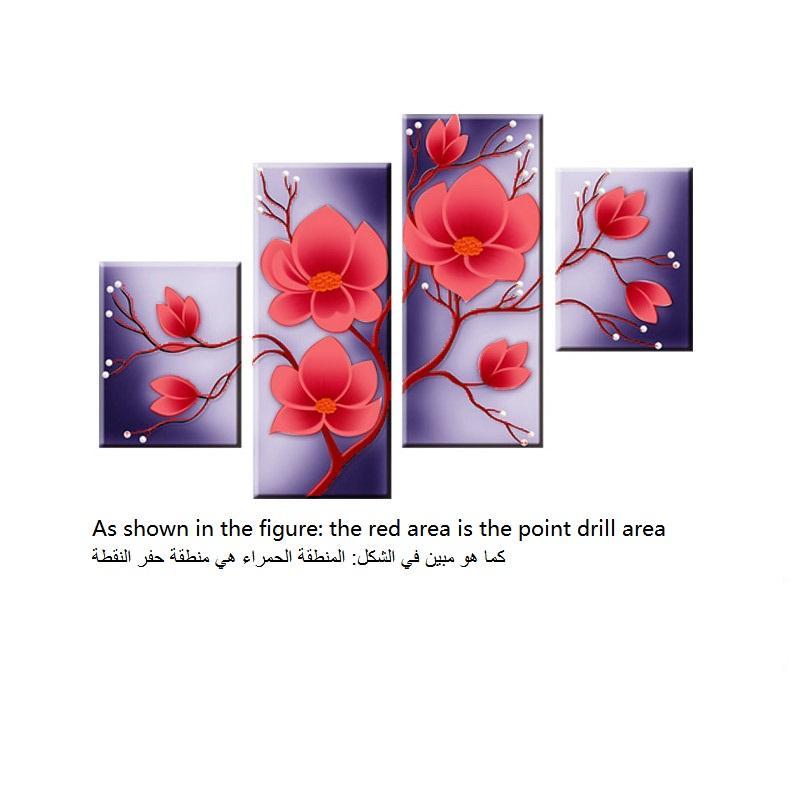 131x75CM 4PCSFlower 5D Diamond Painting -NOT FULL Drilled and No frame