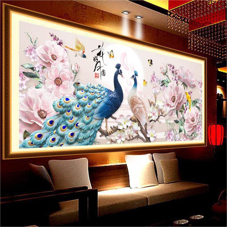 120x50cm Peacock couple 5d diy diamond painting full drill NO FRAME