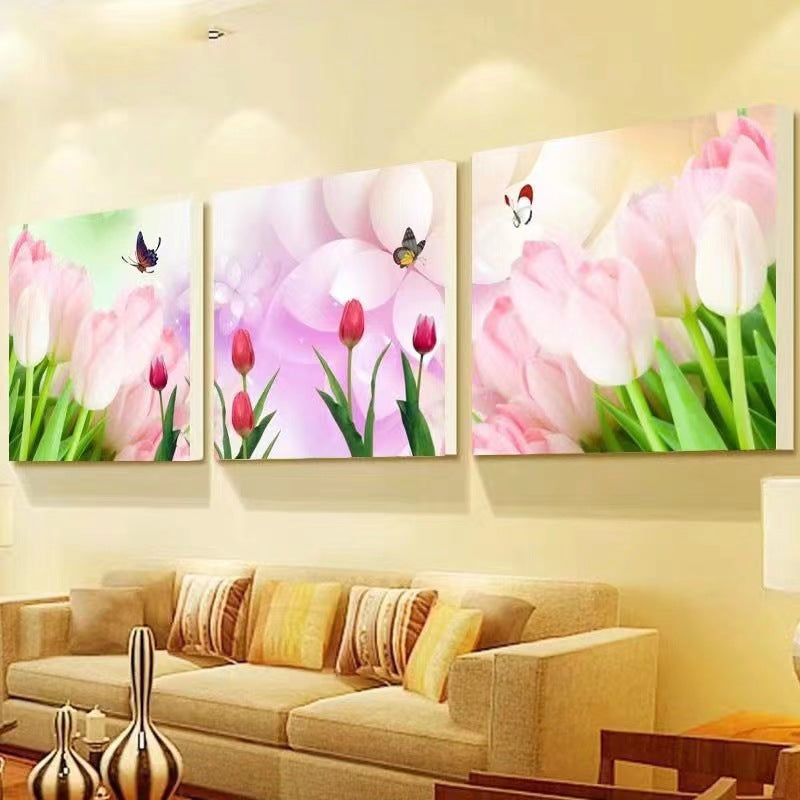 50X150CM - 3Pcs Flower DIY 5D Full Diamond Painting NO Frame