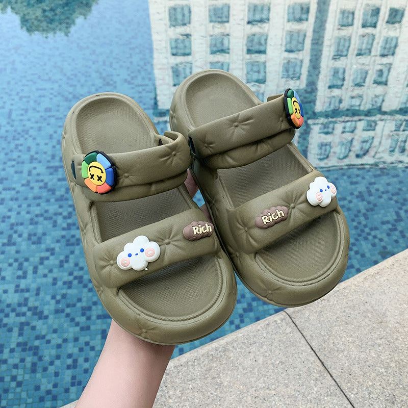 Dual-Purpose Summer Beach Slides Women Sandals Breathable Hole Shoes Anti-Slip Home Slippers