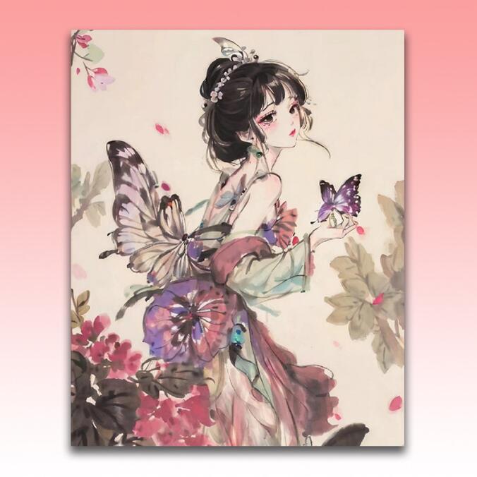 40x50cm Butterfly Girl With Frame DIY Oil Painting By Numbers