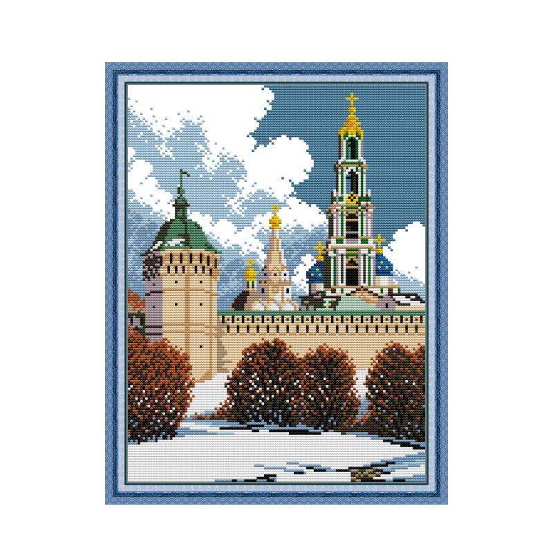 37×46CM Scenic Castle Cross Stitch Kits 11CT Stamped  Full Range of Embroidery Starter Kit for Beginners Pre-Printed Pattern