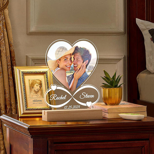 Personalized Heart Photo Night Light Custom Name 7 Color LED Lamp with Picture Frame Acrylic