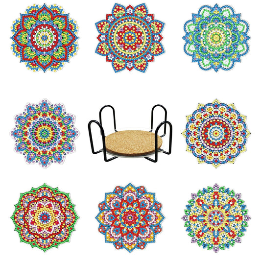 8 Pcs Diamond Painting Coasters with Holder